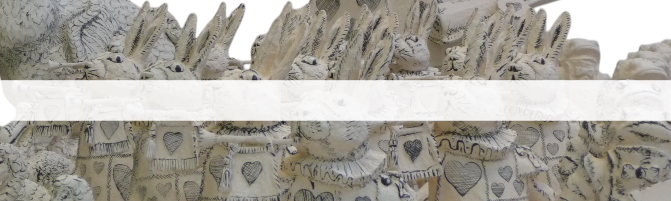 Cast rabbits with hand ink decoration