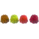 Individual moulded jellies Image shows 5 colour verities , dark yellow , zesty lime , a soft pink and red. All with amazing clarity